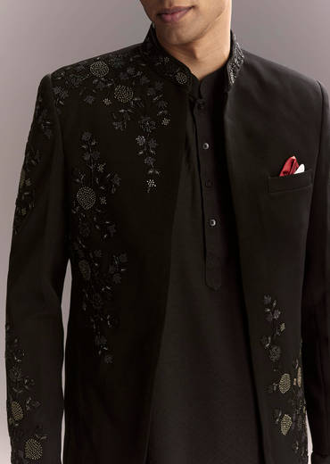 Black Jodhpuri Suit For Men With Hand Embroidery