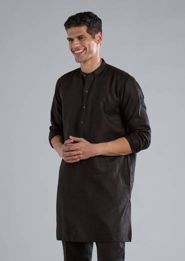 Black Kurta Jacket Set With Zardosi Hand Work
