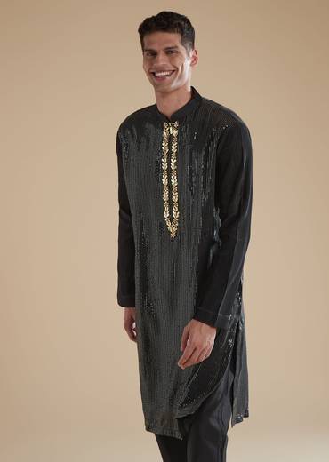 Black Kurta Set With Sequins Detail Work