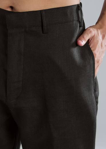 Black Linen Kurta Jacket Set With Thread Resham Work