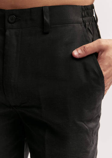 Black Linen Kurta Set For Men With Resham And Moti Work