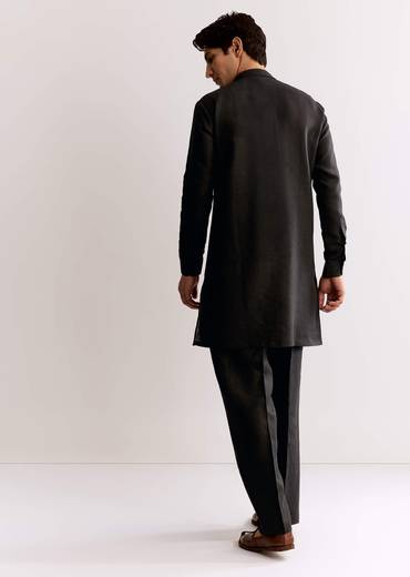 Black Linen Kurta Set With Embroidery