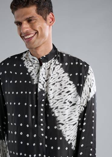 Black Modal Kurta Set With Bandhani And Shibori Prints