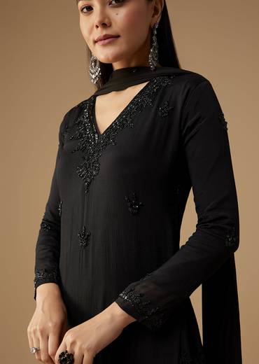 Black Moti Embellished Kurta Set