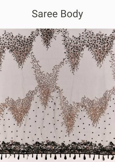 Black Net Saree With Golden Sequins And Cutdana Embroidery