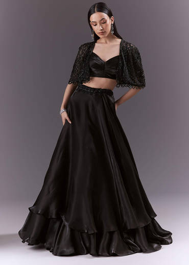 Black Organza Bridesmaid Lehenga With Cutdana And Beads Work