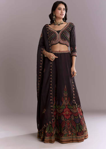 Black Organza Printed Bridesmaid Lehenga With Intricate Hand Embroidery