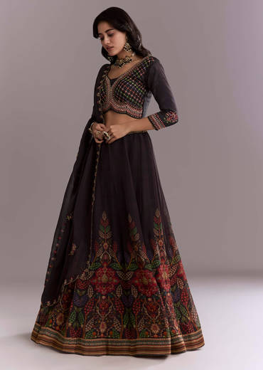 Black Organza Printed Bridesmaid Lehenga With Intricate Hand Embroidery