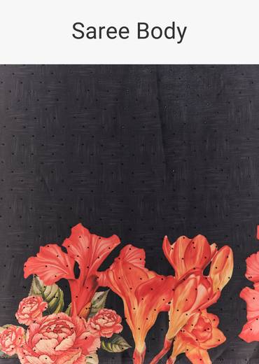 Black Satin Floral Printed Saree with Blouse Fabric