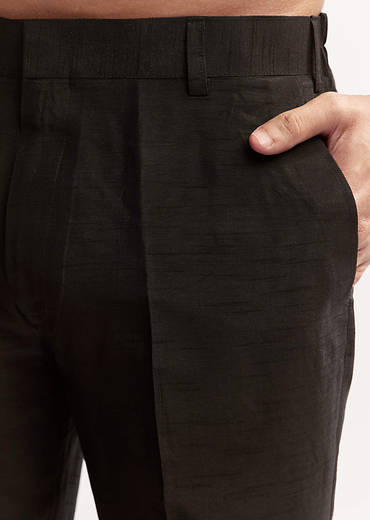 Black Silk Kurta Jacket Set For Men With Floral Cutdana Work