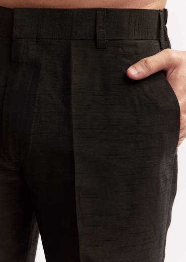 Black Silk Kurta Jacket Set For Men With Zardosi Embroidery