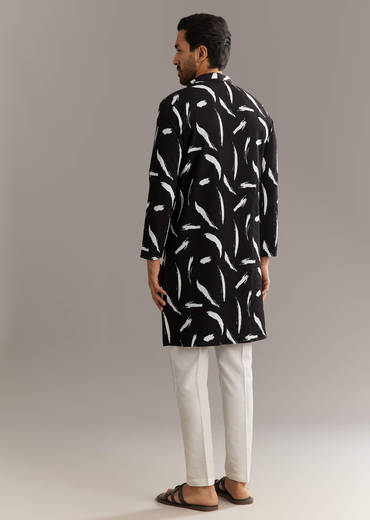 Black Silk Kurta Set With Abstract Prints