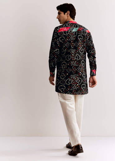 Black Silk Kurta Set With Bandhani Print