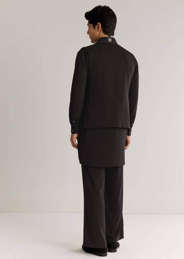 Black Suiting Cutdana Sequins Floral Kurta Jacket Set