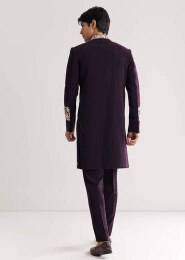 Plum Suiting Indo Western With Floral Thread Embroidery