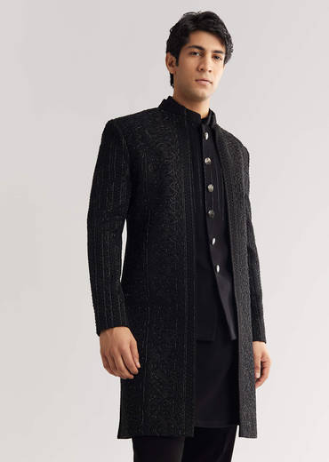 Black Suiting Indo Western With Thread And Beadwork