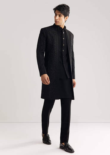 Black Suiting Indo Western With Thread And Beadwork