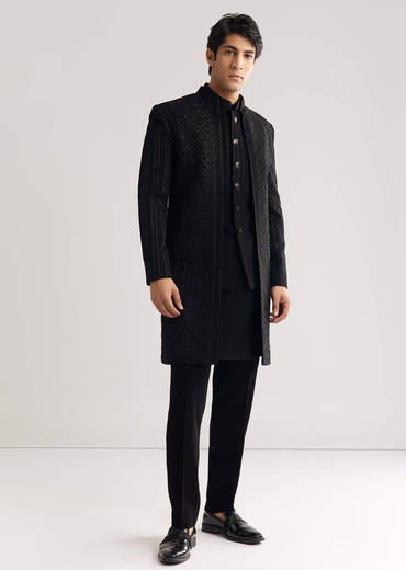 Black Suiting Indo Western With Thread And Beadwork