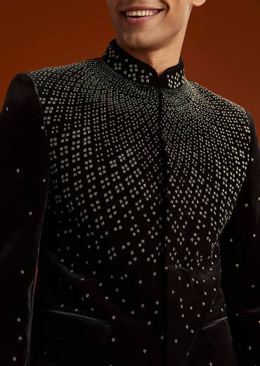 Black Velvet Jodhpuri Suit For Men With Beads Work
