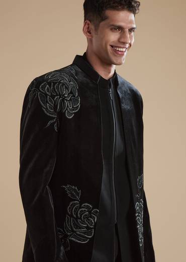 Black Velvet Mens Jodhpuris with Cut Dana Moti Detail Work