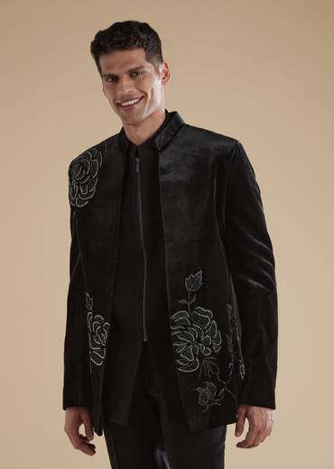 Black Velvet Mens Jodhpuris with Cut Dana Moti Detail Work