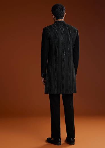 Black Velvet Open Indo Jacket Set With Embroidery