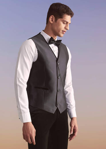 Black Velvet Tuxedo For Men With Cut Work And Beads Embroidery