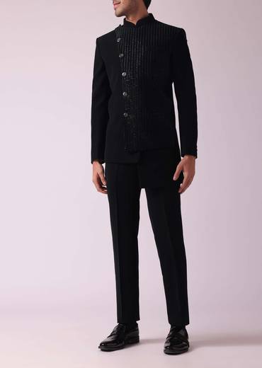 Black Fusion Jodhpuri Suit With Intricate Embroidery