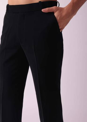 Black Patterned Indowestern Set In Suiting Fabric