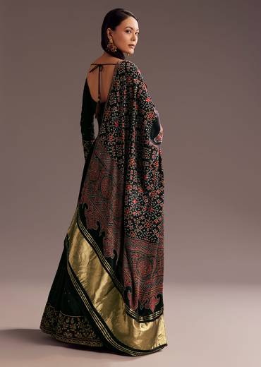 Black Sequins Zardosi Silk Anarkali Dupatta Set