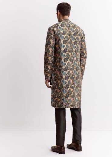 Black Silk Printed Kurta Set