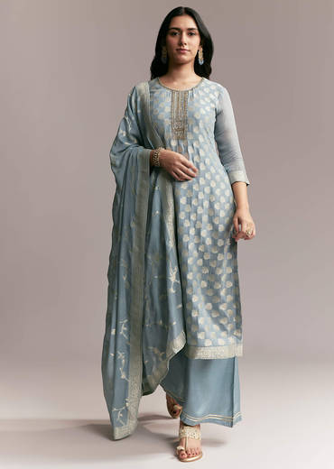 Blue Banarasi Kurta Set
