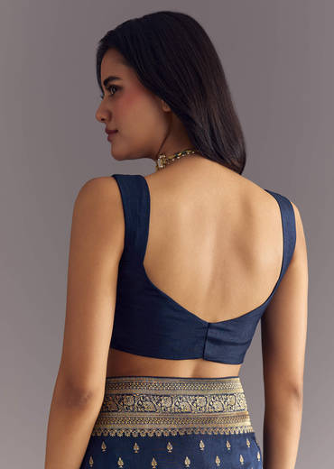 Blue Dola Silk Saree With Zari Border And Butti Work