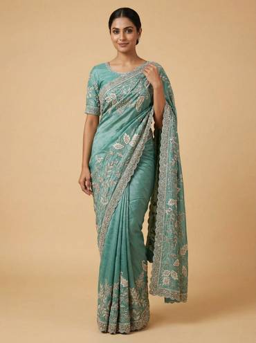 Blue Dynamic Embroidered Saree