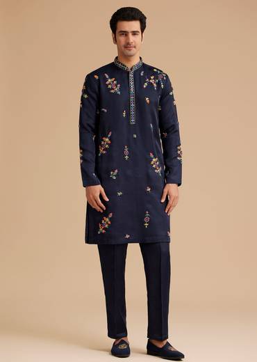 Blue Embroidered Kurta Set with Dupatta