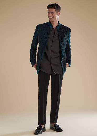 Blue Indowestern Set With Cut Dana And Metal Detail Work