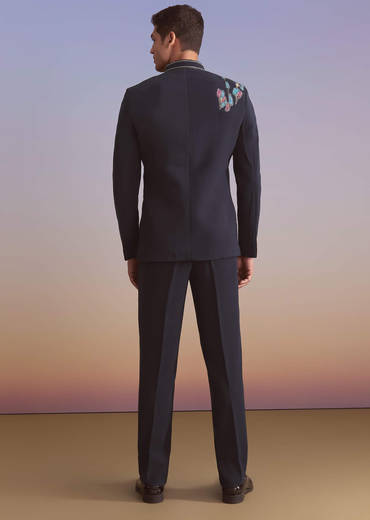 Blue Kurta Jacket Set For Men With Sequins And Moti Work