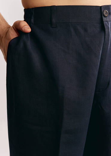 Blue Linen Kurta Set With Embroidery