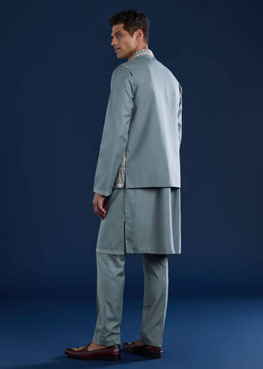 Blue Rayon Jacket Kurta Set with Gotta Patti