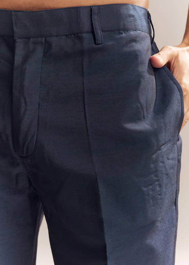 Blue Silk Kurta Jacket Set For Men With Resham Embroidery