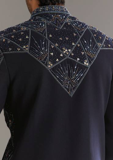 Blue Suiting Indo Western Set With Beaded Work