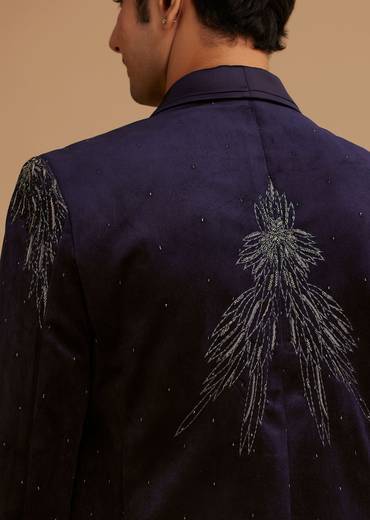 Blue Velvet Tuxedo with Stone and Cut Dana Work