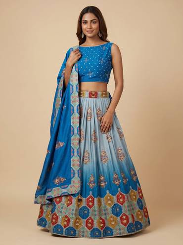 Blue Wave Print Lehenga