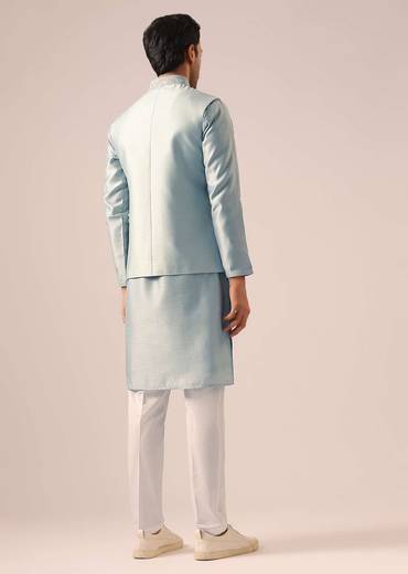 Blue Fusion Jacket Kurta Set with Cutwork