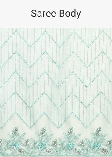 Sea Green Organza Cutdana Saree And Sequins Border Pallu With Unstitched Blouse