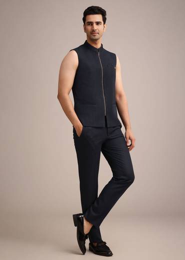 Blue Terry Rayon Tuxedo Set