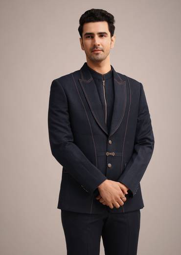 Blue Terry Rayon Tuxedo Set