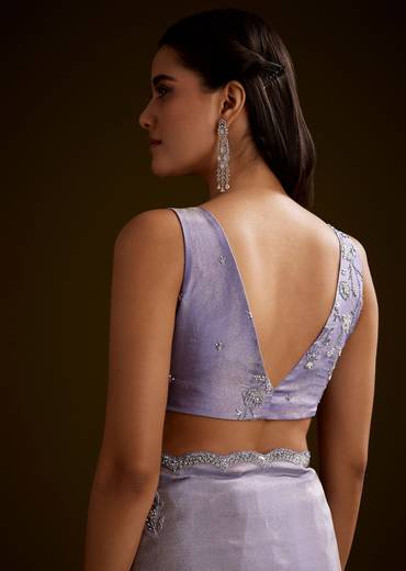 Blush Grey Tissue Saree With Cutdana And Sequins Embroidery And Scallop Border