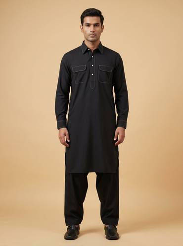 Bold Black Printed Kurta Set