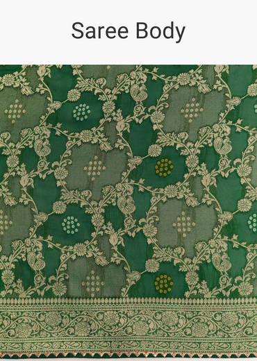 Bottle Green Shaded Dola Silk Saree With Zari Jaal Work